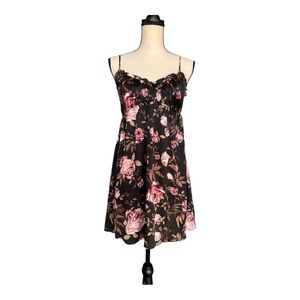 Midnight Bakery Elegant Floral Mini Dress in Black and Pink Size M
